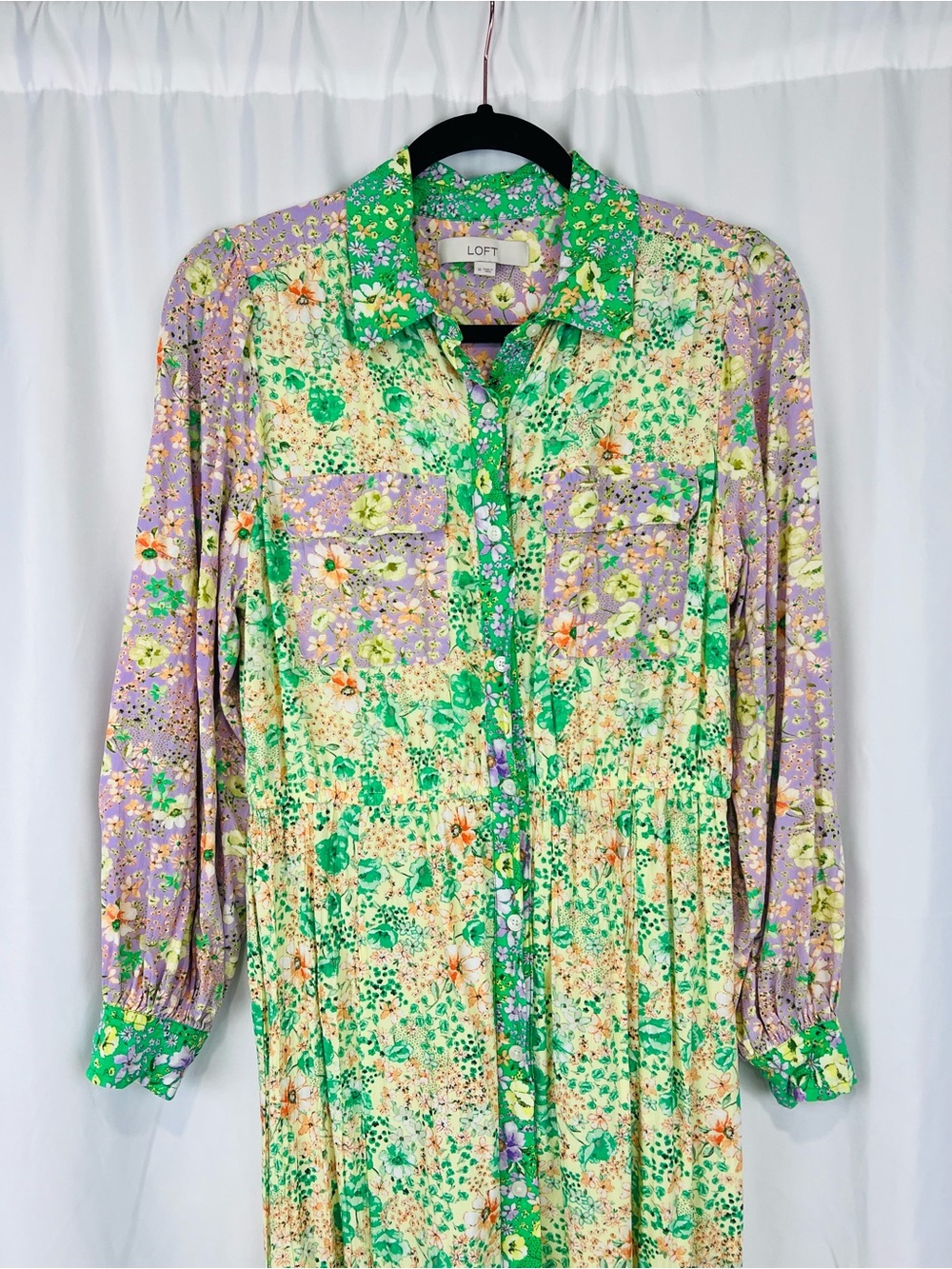 LOFT Floral Godet Pocket Shirtdress - Picture 7 of 9